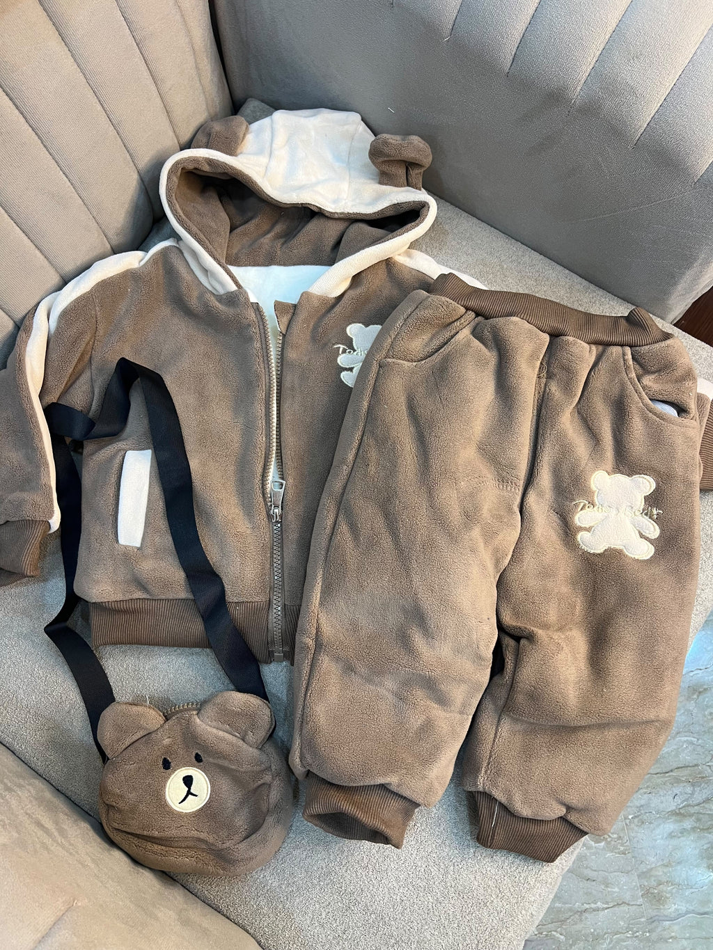 Toddler Cuddle Thick Bear 3-Piece Tracksuit- Brown