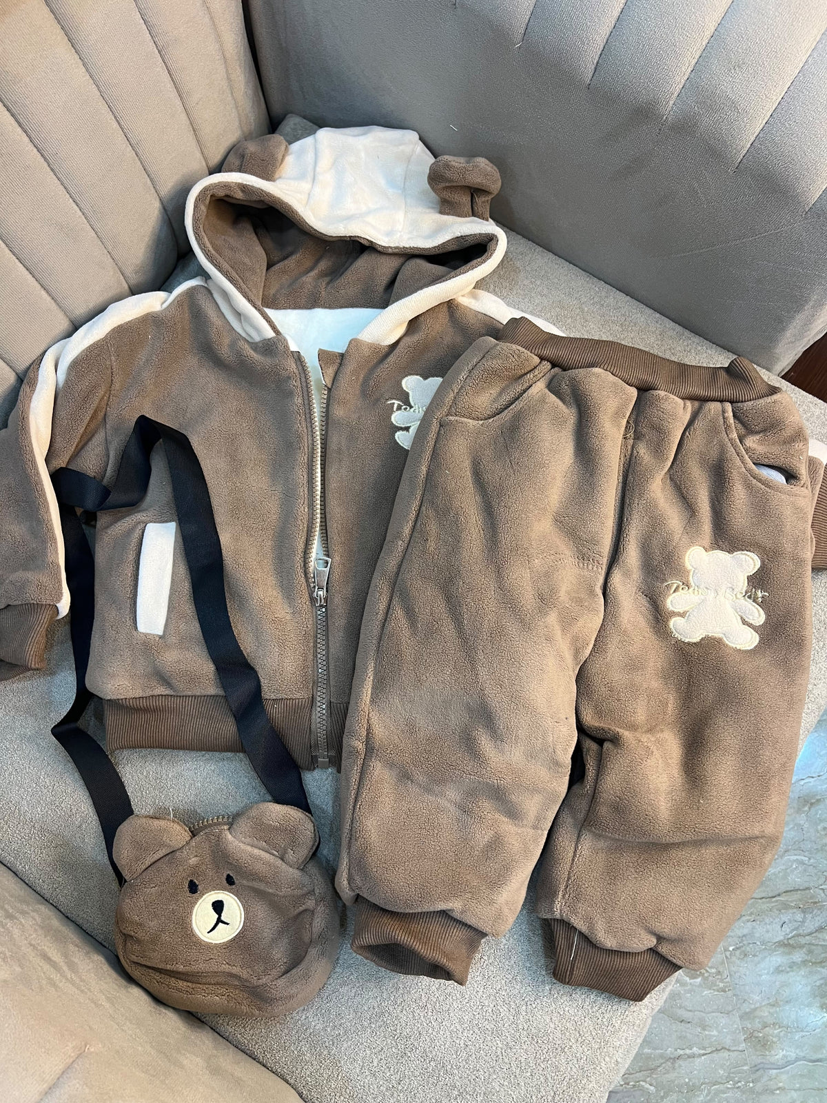 Toddler Cuddle Thick Bear 3-Piece Tracksuit- Brown