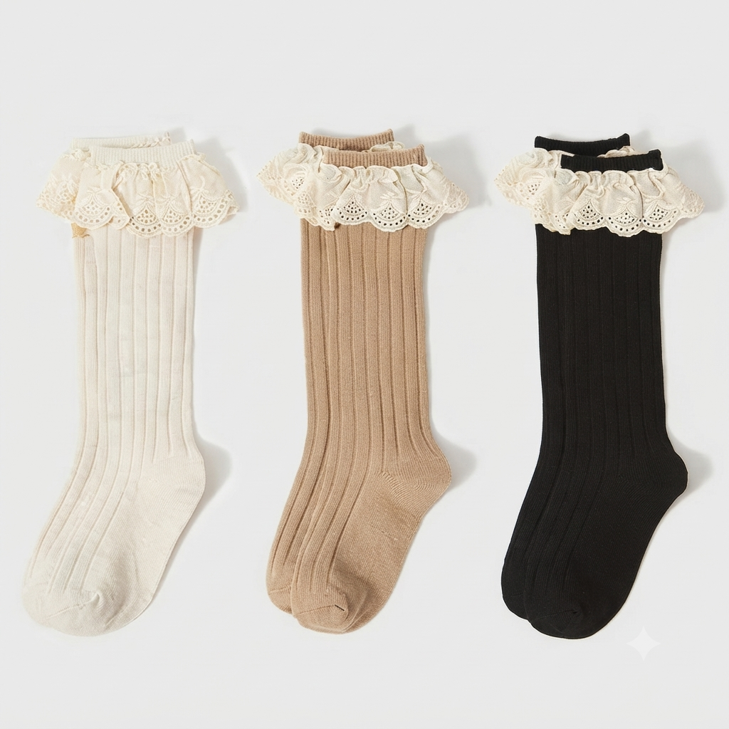 Vintage Lace Trim Ribbed Crew Socks