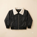 Toddler Faux Leather Bomber Jacket with Sherpa Collar-Black