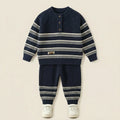 Boys Navy Blue Striped Knitted Sweater & Trouser Set