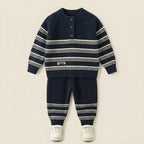 Boys Navy Blue Striped Knitted Sweater & Trouser Set