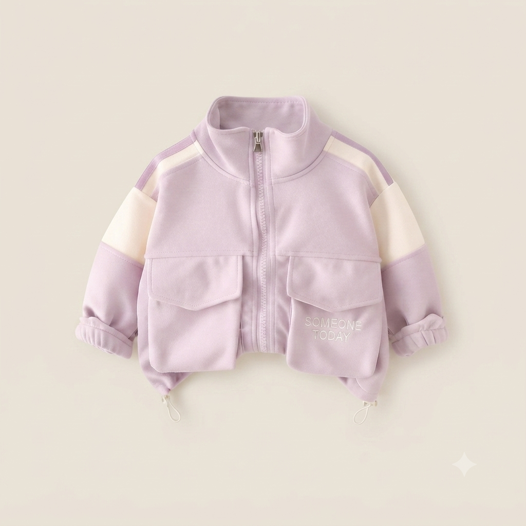 Girl's Sporty Lilac Colorblock Jogger Set with Pockets