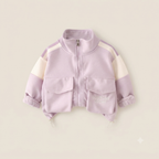 Girl's Sporty Lilac Colorblock Jogger Set with Pockets