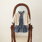 Girls' Fleece-Lined Floral Frock with Knit Cardigan Set