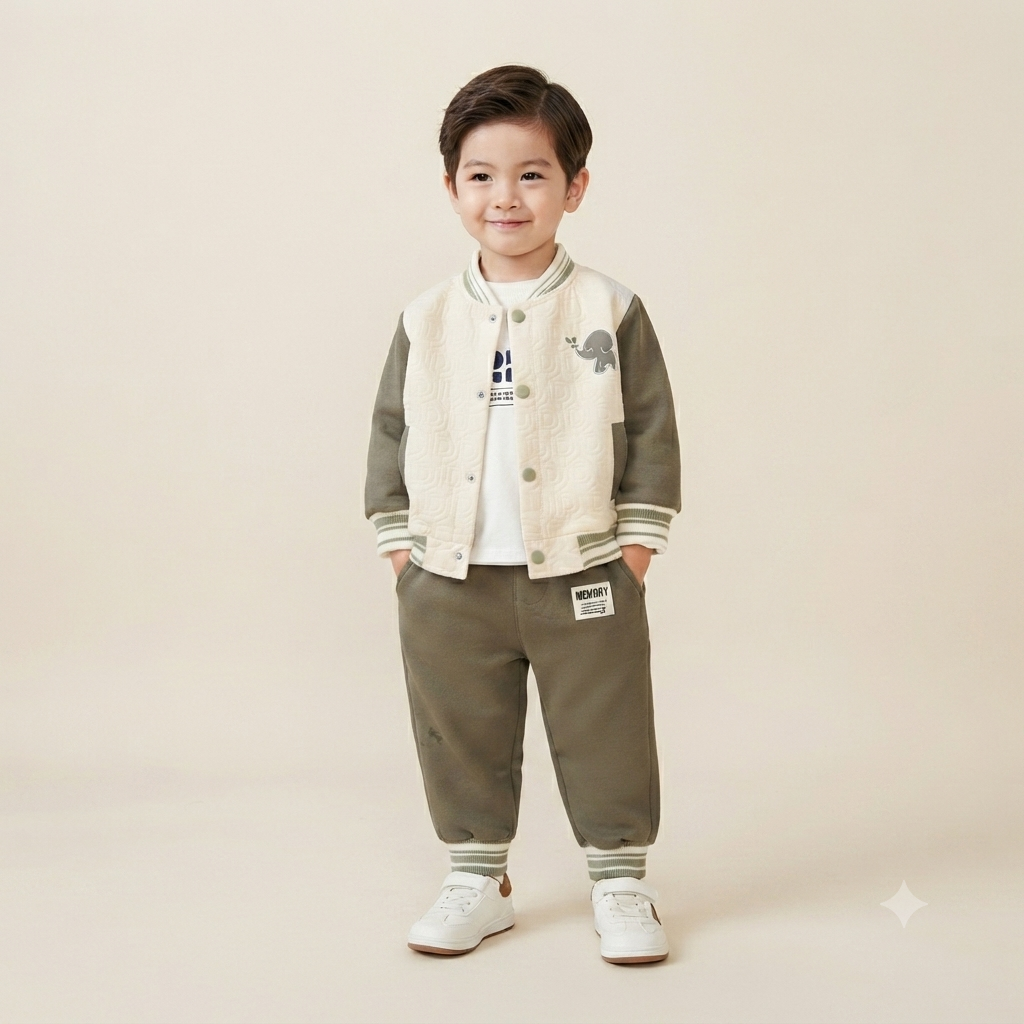 Baby Boy Elephant Print Jogger Set in Green