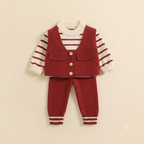 Infant Knit Vest and Striped Tracksuit-Red