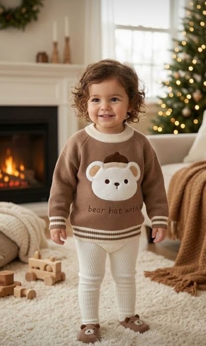 🧸 Bear Hug Knit Sweater — Cocoa Brown