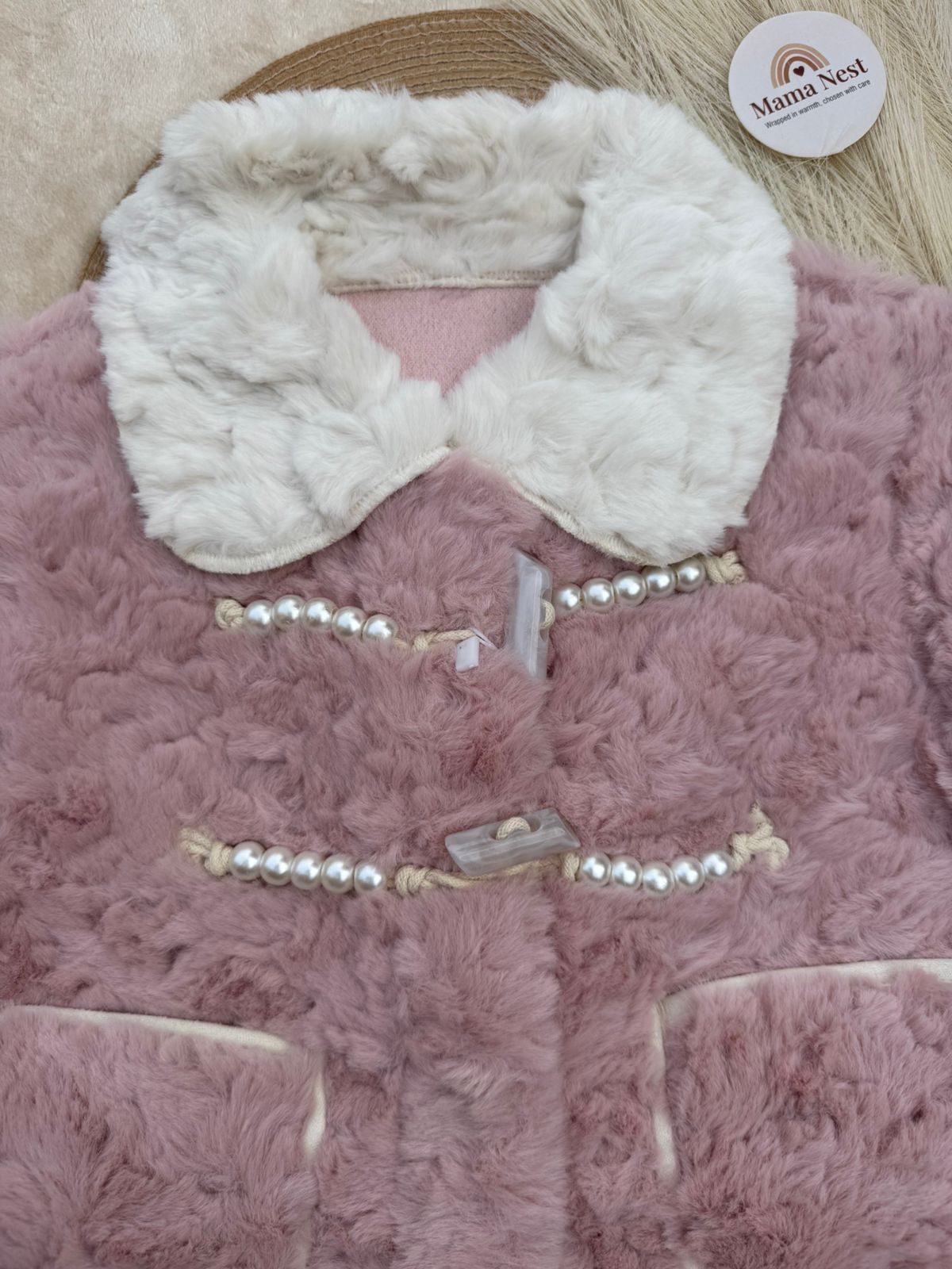 Luxury Pearl Fur Baby Coat – Blush Pink