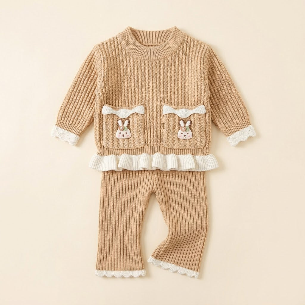 Baby Girls Bunny Ribbed Knit 2-Piece Outfit