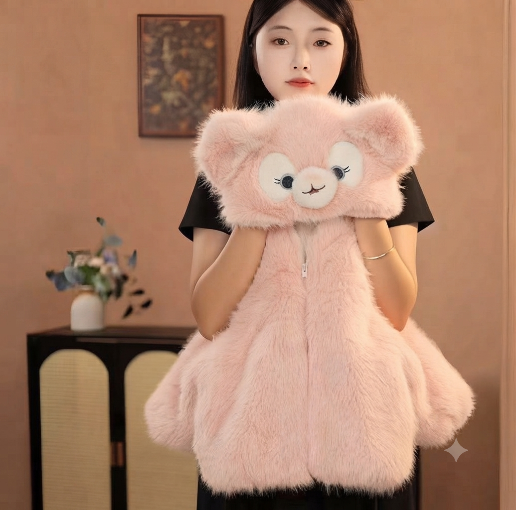 Kawaii  Hooded Faux Fur Jacket
