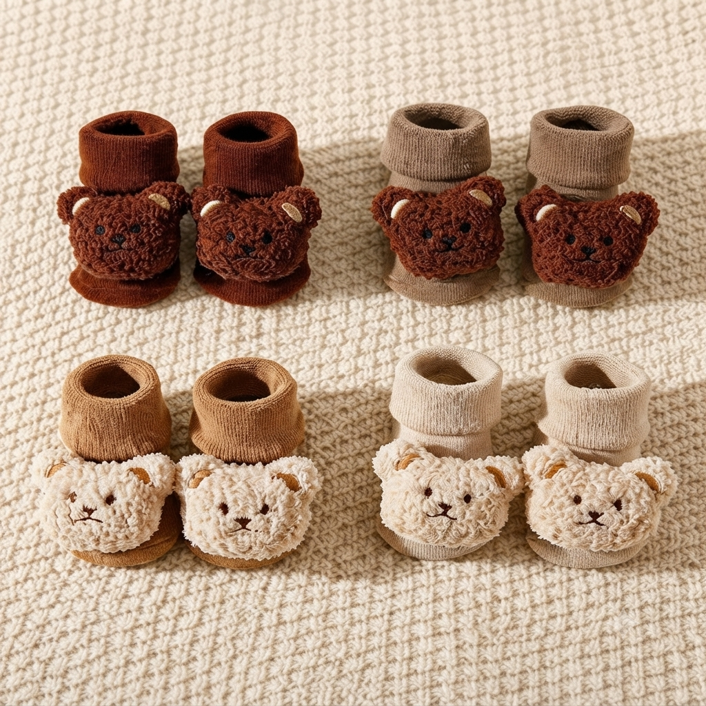 Cute 3D Teddy Bear Baby Socks Booties-0-12M