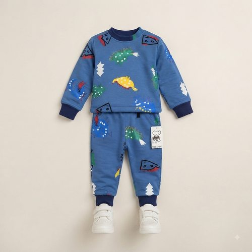 Blue Dinosaur Print Fleece Set for Kids