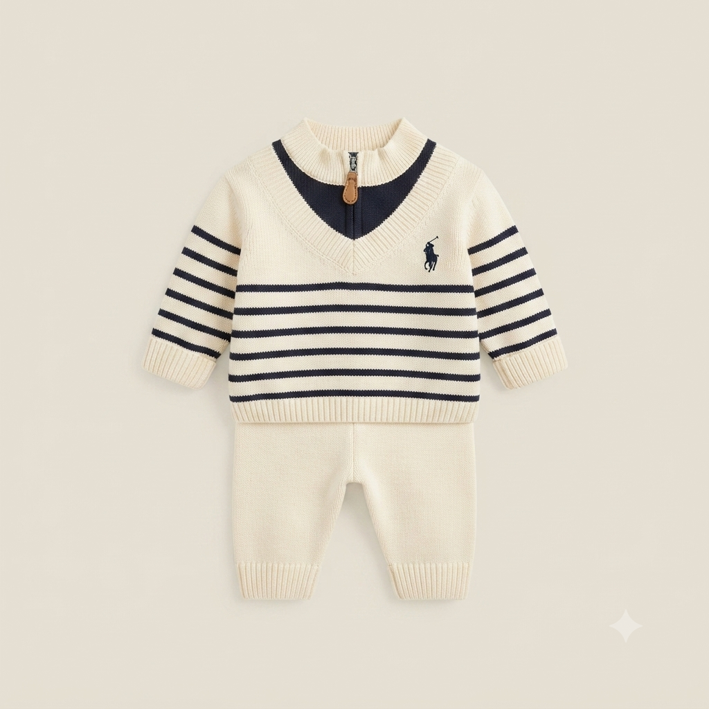 Premium Knit Polo Sweater & Pant Set White