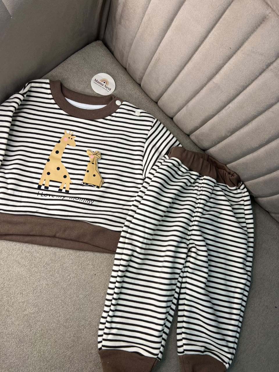 Mama Nest Striped Giraffe Baby Outfit-Brown