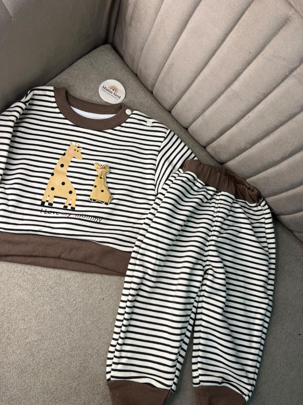 Mama Nest Striped Giraffe Baby Outfit-Brown