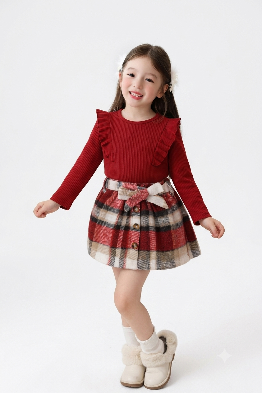 Ruby Plaid Ruffle Dress