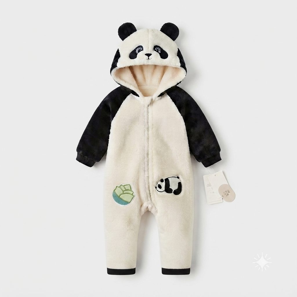 Panda Snuggle Faux Fur Hooded Romper