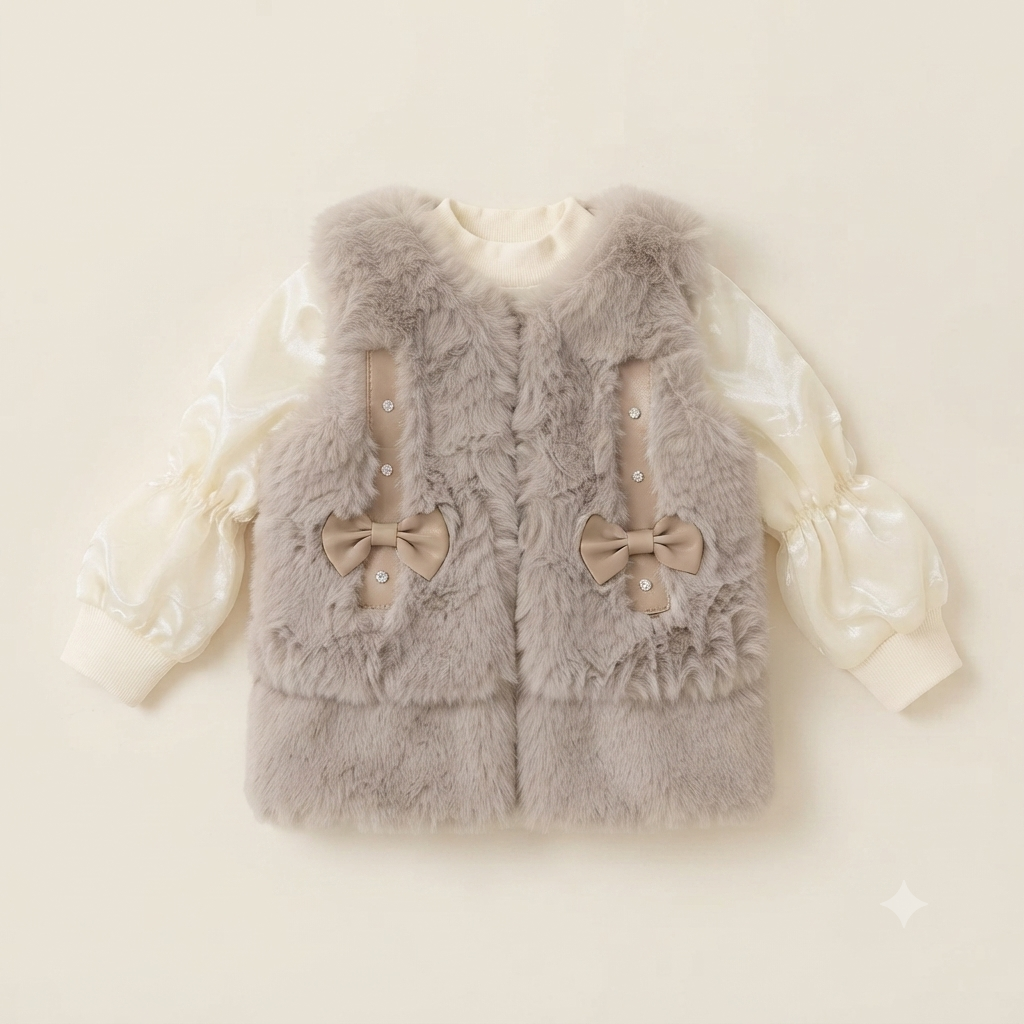 🤍 Cozy Bow Fur Vest Set