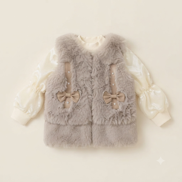 🤍 Cozy Bow Fur Vest Set