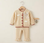 Bow Accent Ribbed Knit Cardigan and Pants Set