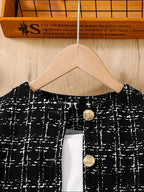 SHEIN Girls Chic Button-Accented Tweed Blazer and Skirt Combo