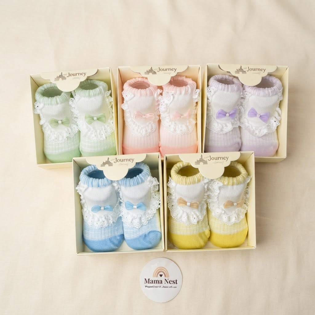 Journey Baby Lace Bow Gift Box Socks Set-0-12M