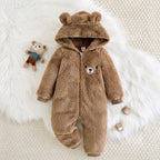 Cozy Pixes Brown Bear Sherpa Baby Romper with Hood & Ears