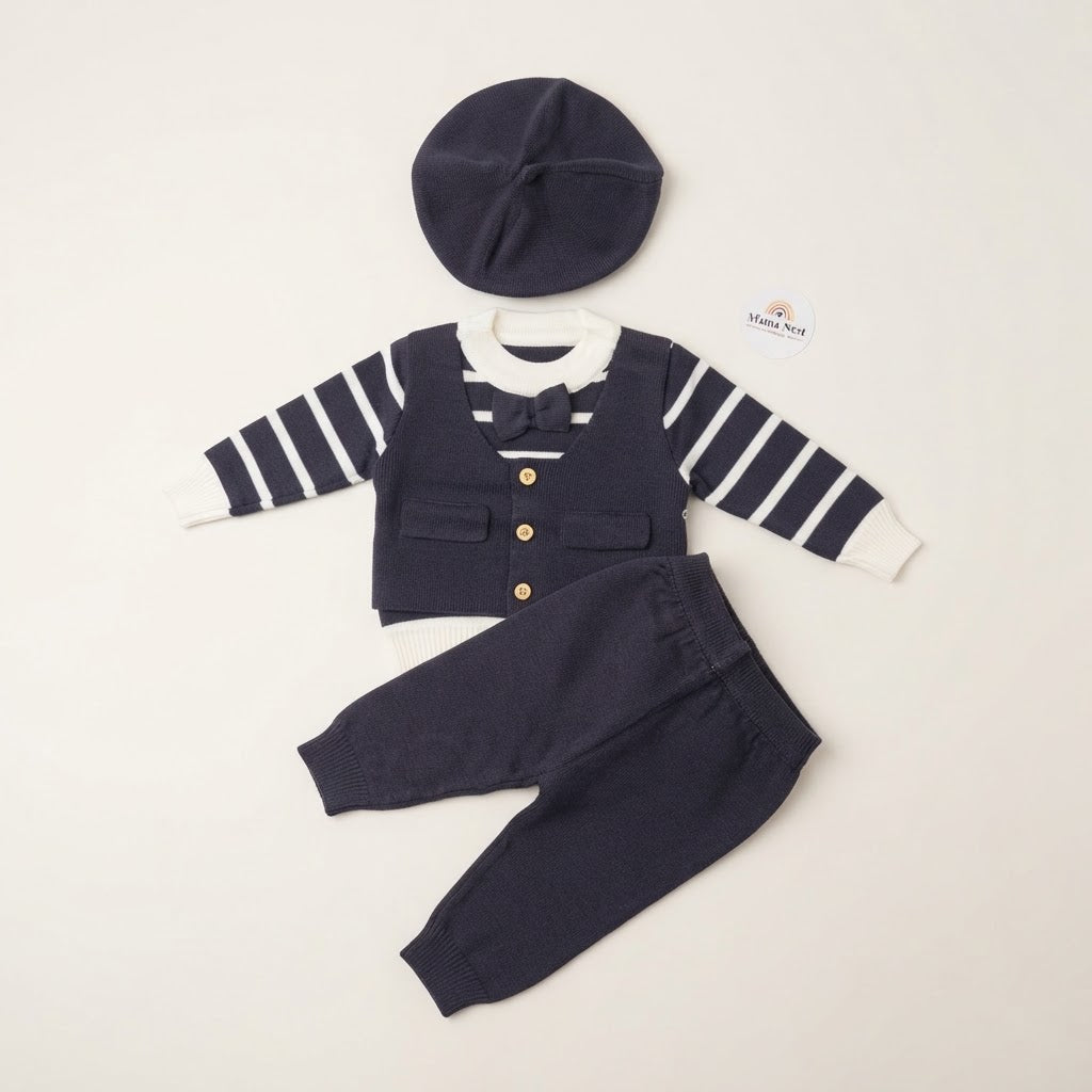 Gentleman Striped Vest & Beret Set- 3 piece