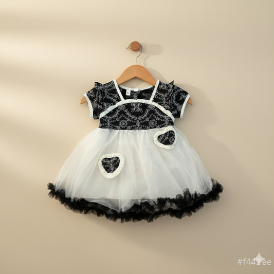 Midnight Blossom Tulle Dress – Black & White