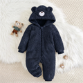 Cozy Pixes Navy Blue Sherpa Baby Romper with Hood & Ears