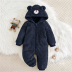 Cozy Pixes Navy Blue Sherpa Baby Romper with Hood & Ears