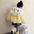 Plush Kitty Hooded Faux Fur Jacket-Yellow
