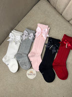 Elegant Pearl & Satin Bow Baby Socks