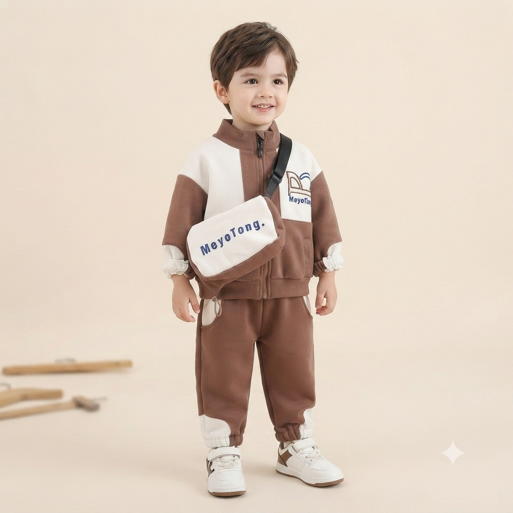 Boys Colorblock Tracksuit with Matching Crossbody Bag