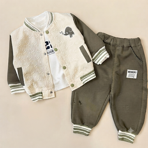 Baby Boy Elephant Print Jogger Set in Green