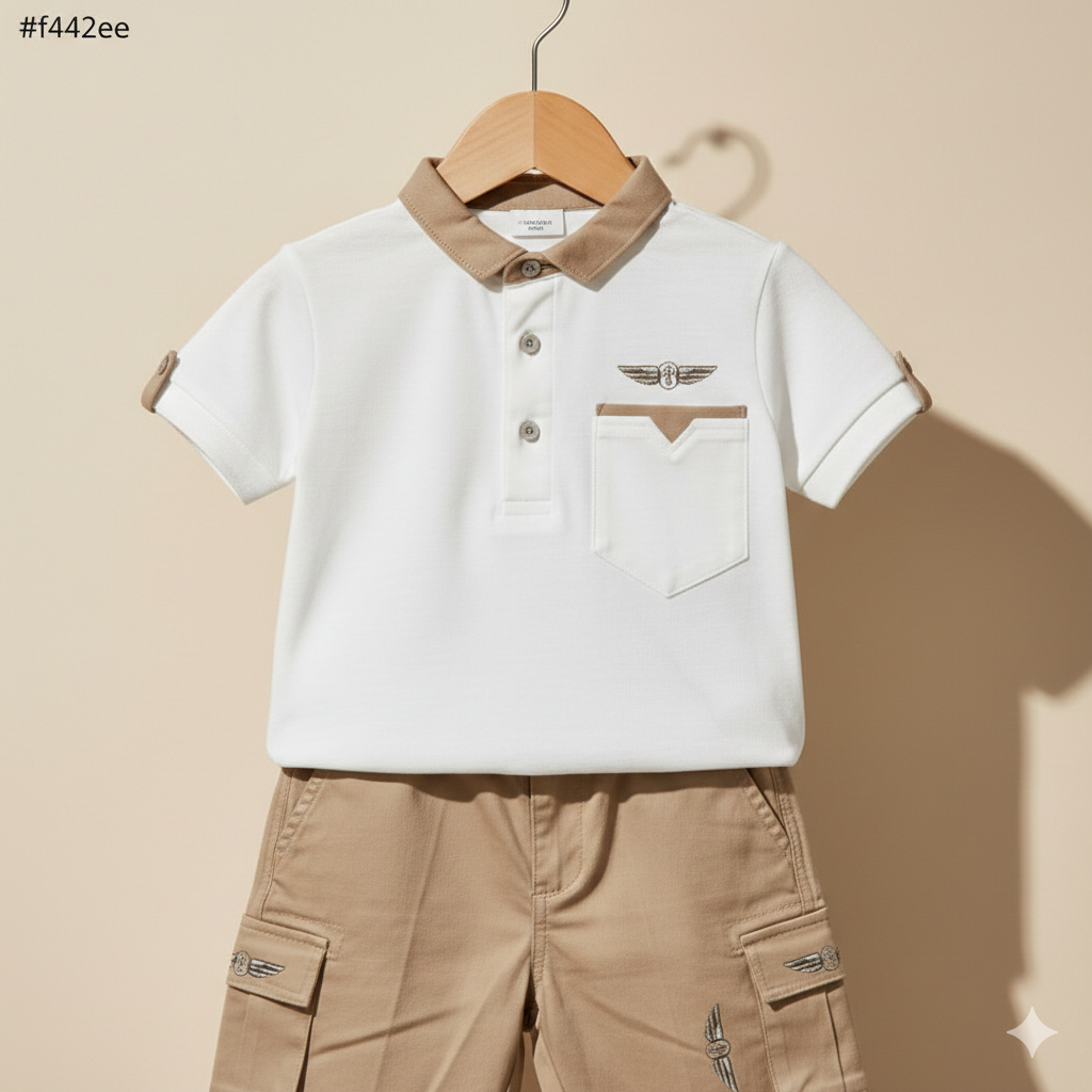 Classic Polo Cargo Set – White & Brown