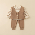 Infant Knit Vest and Striped Tracksuit-Brown