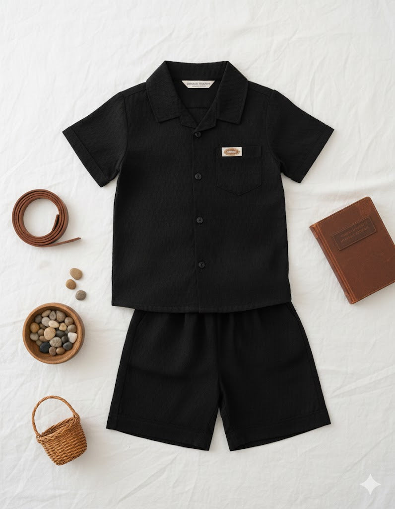 Classic Noir Shirt & Shorts Set for Boys