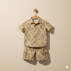 Vintage Grid Printed Shirt & Shorts Set