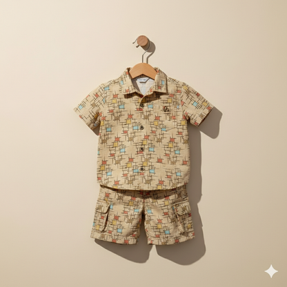 Vintage Grid Printed Shirt & Shorts Set