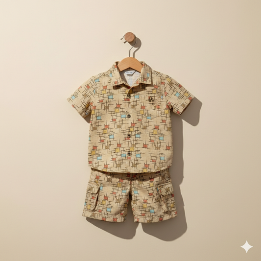 Vintage Grid Printed Shirt & Shorts Set