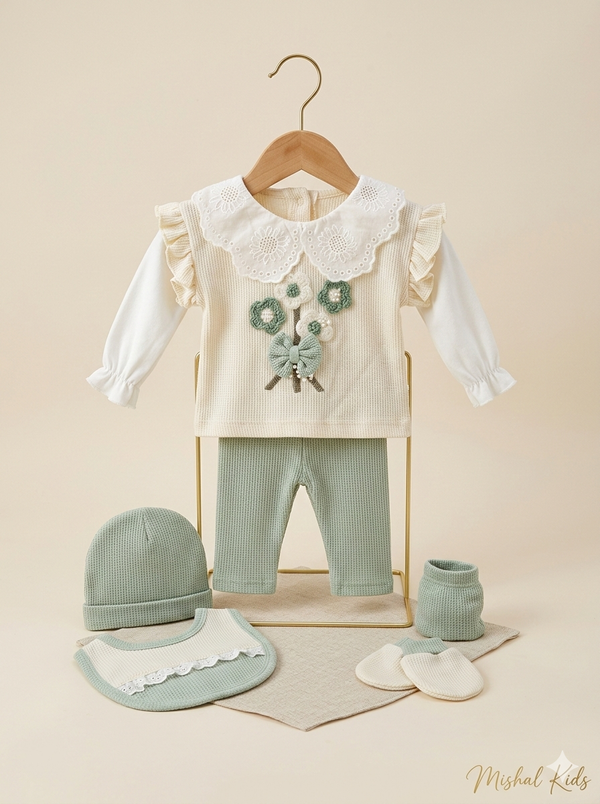 Floral Embroidered Luxe 5 Piece set Pistachio