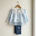 Blossom Charm Embroidered Co-ord Set Sky blue