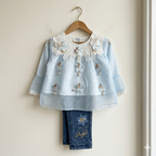 Blossom Charm Embroidered Co-ord Set Sky blue
