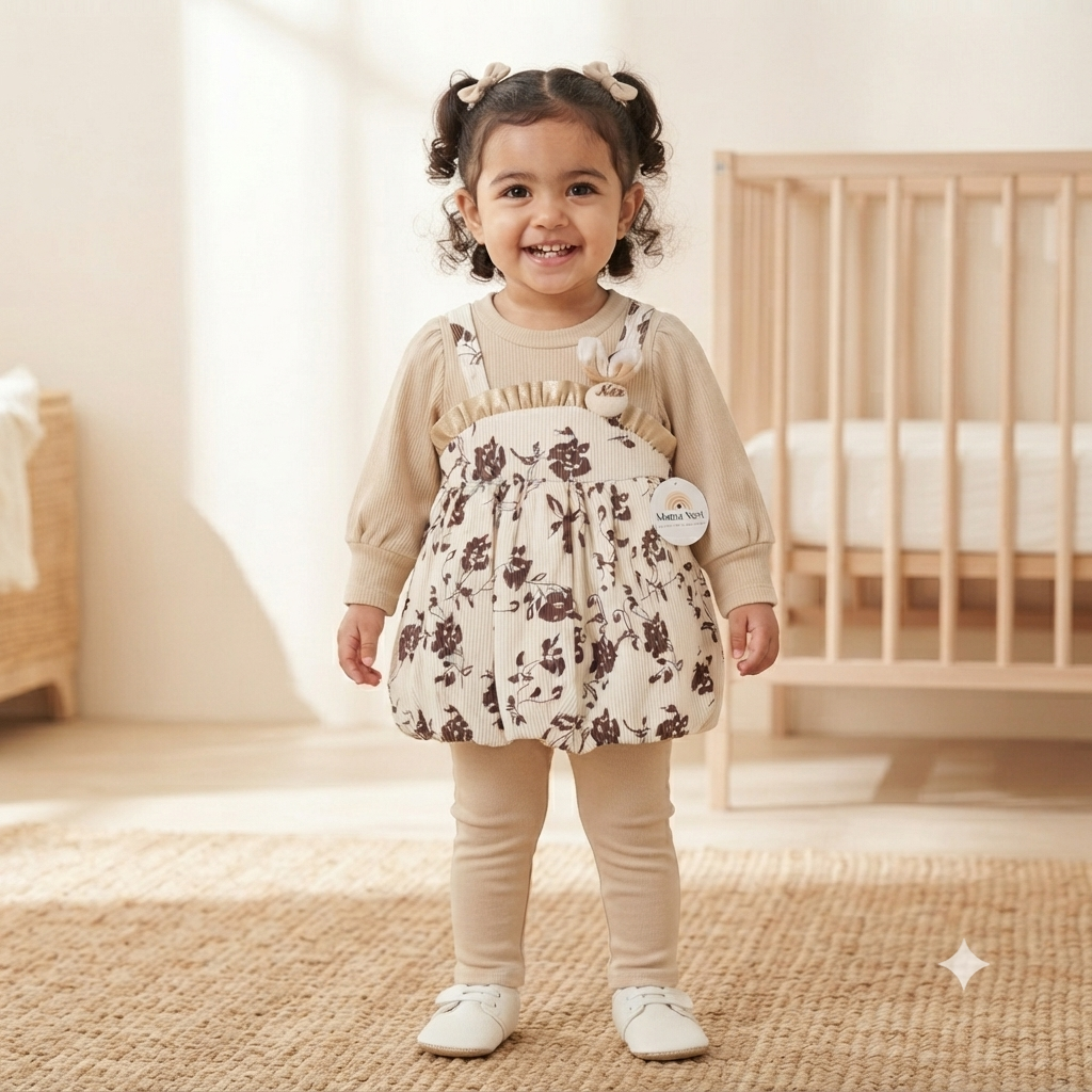 Cream & Cocoa Floral Corduroy Bubble Frock