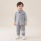 Toddler Striped Sleeve Polo and Jogger Set – Heather Grey