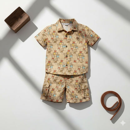 Vintage Grid Printed Shirt & Shorts Set