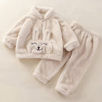 Adorably Cozy Cream Bunny Fluffy Winter Tracksuit for Kids