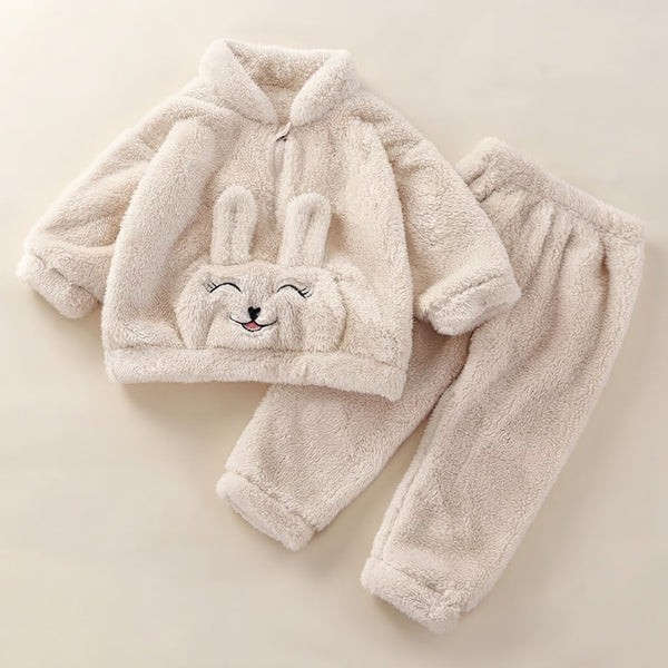 Adorably Cozy Cream Bunny Fluffy Winter Tracksuit for Kids